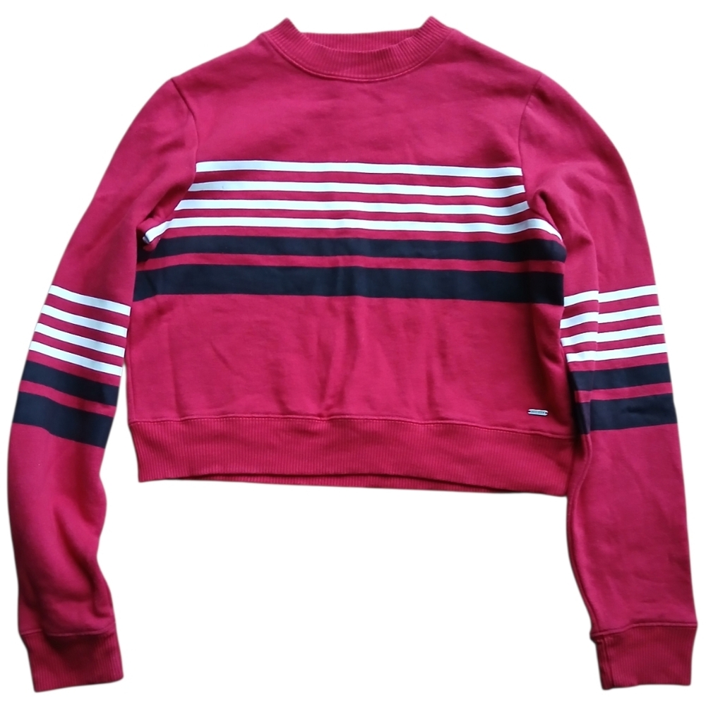 Hollister Women's Size Small Red Striped Cropped Sweater